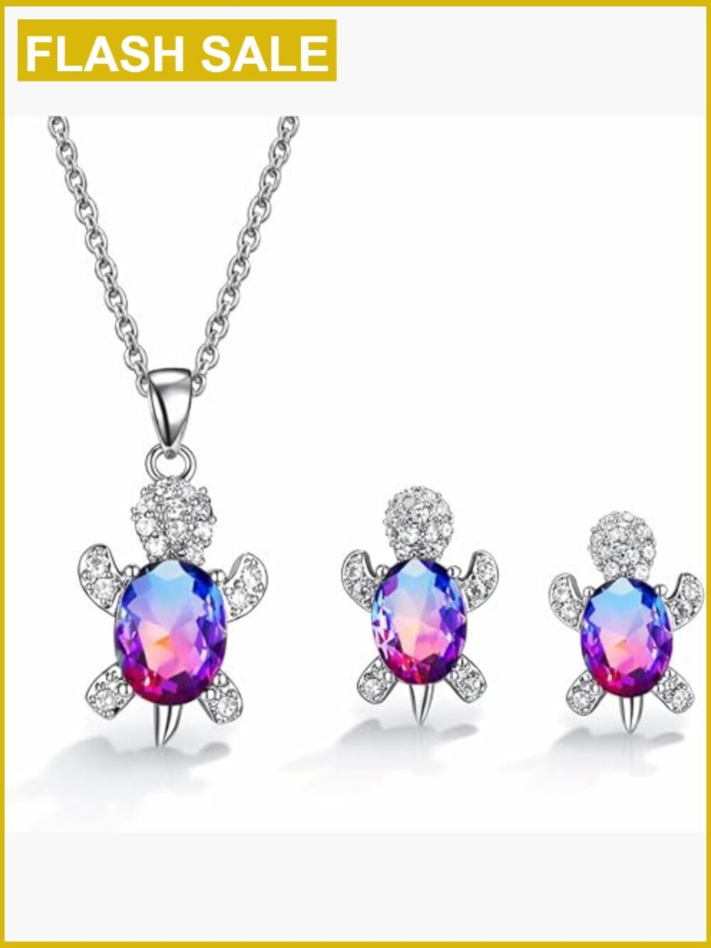 Turtle-Shaped Crystal Pendant Necklace and Stud Earring Jewelry Set
